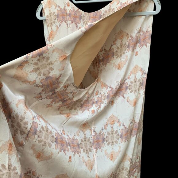 MORGAN CARPER Anthropologie Abstract Tonal Beige Mauve Silk Shift Cape Dress - Picture 6 of 14